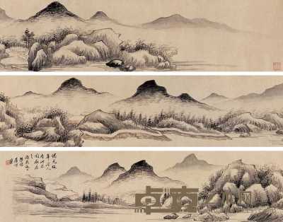 屠倬 丙辰（1796）年作 溪山图 手卷 22×252cm
